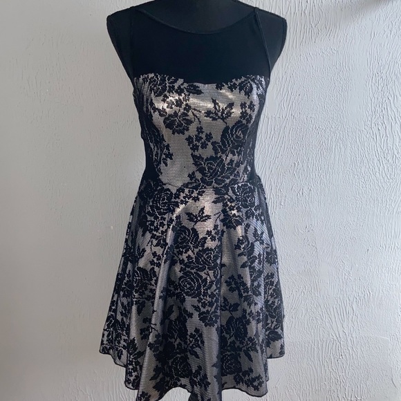 Vintage Dresses & Skirts - Floral Mesh Mini fishnet Skater style dress